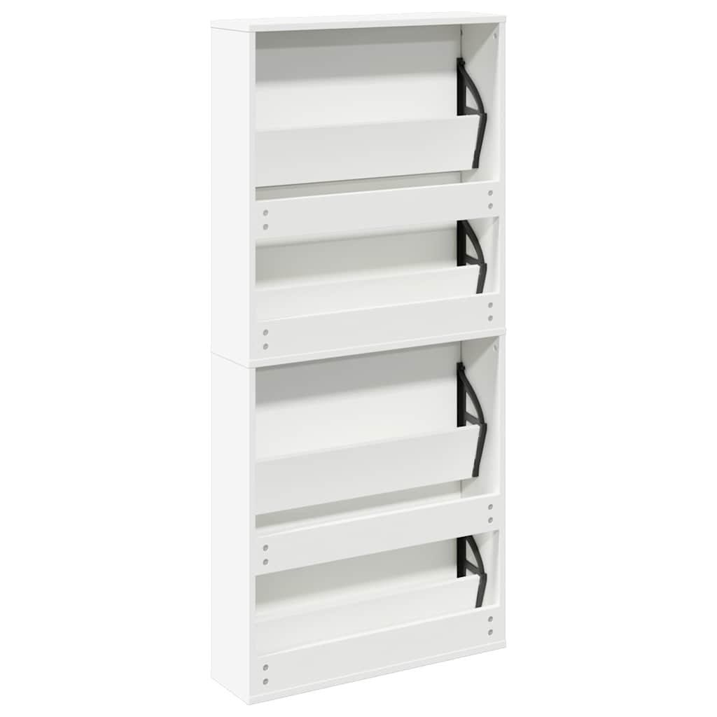 Skoskap 4 hyller speil hvit 63x17x134 cm