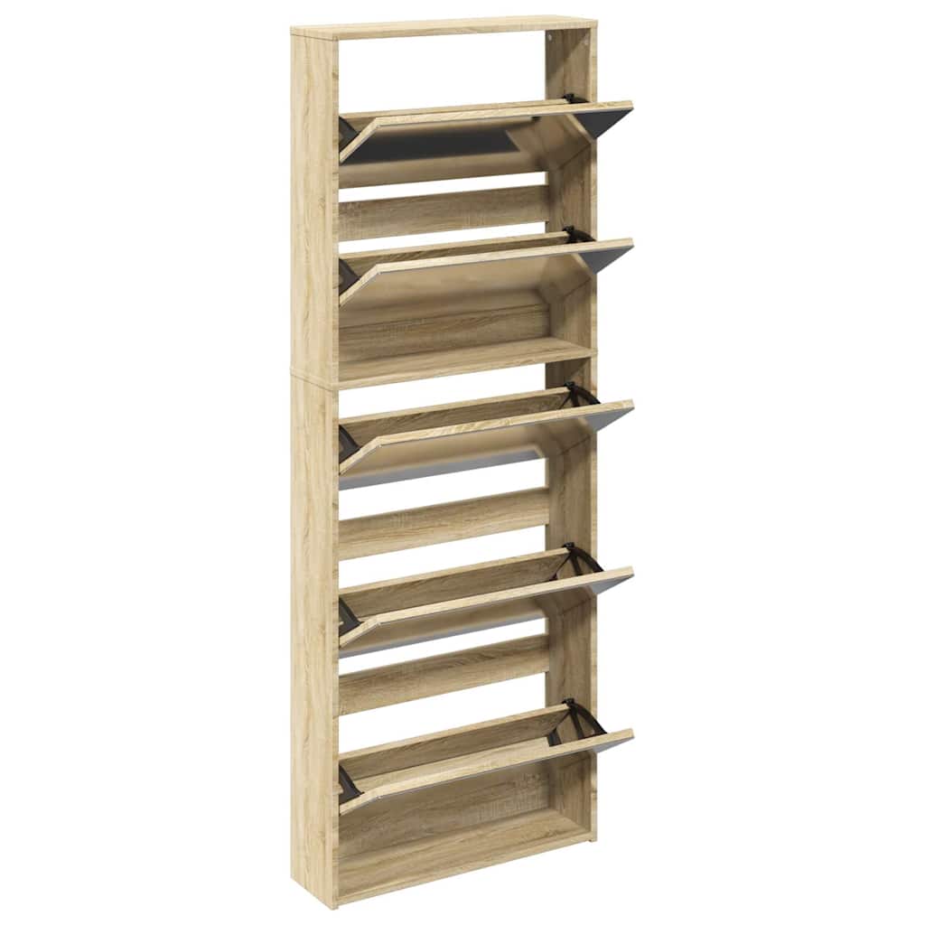 Skoskap 5 hyller speil eik 63x17x169,5 cm