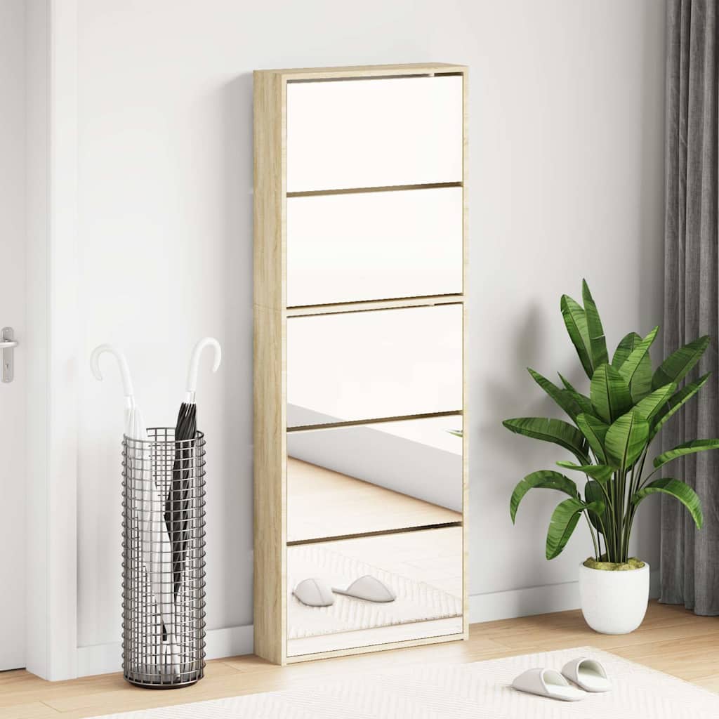 Skoskap 5 hyller speil eik 63x17x169,5 cm