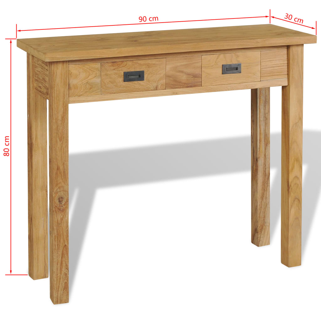 Konsollbord massiv teak 90x30x80 cm