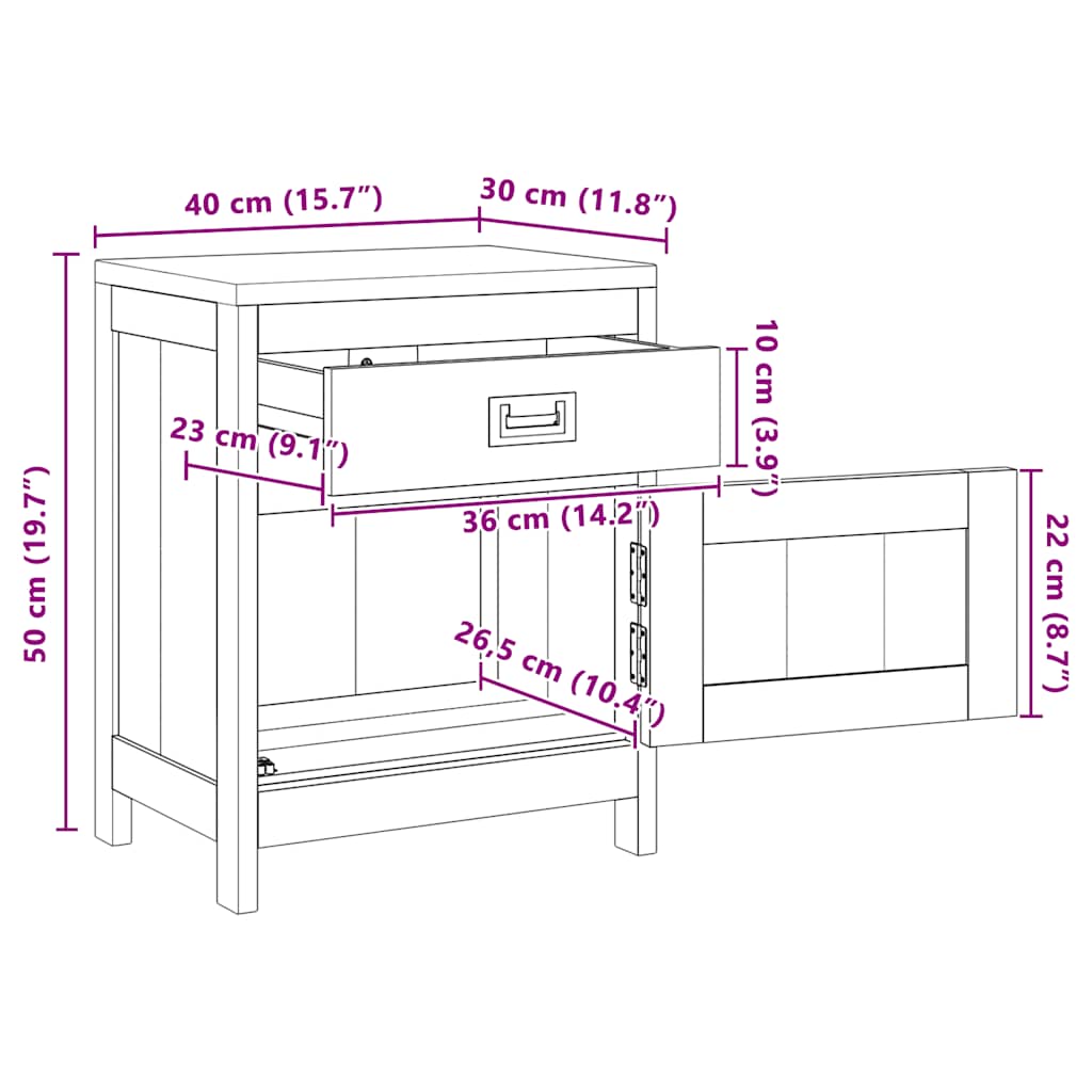 Nattbord massiv teak 40x30x50 cm