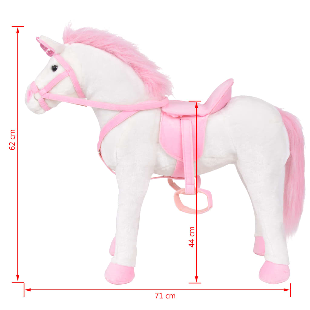 Stående lekeenhjørning hvit og rosa XXL
