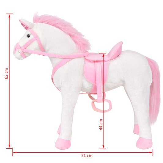 Stående lekeenhjørning hvit og rosa XXL