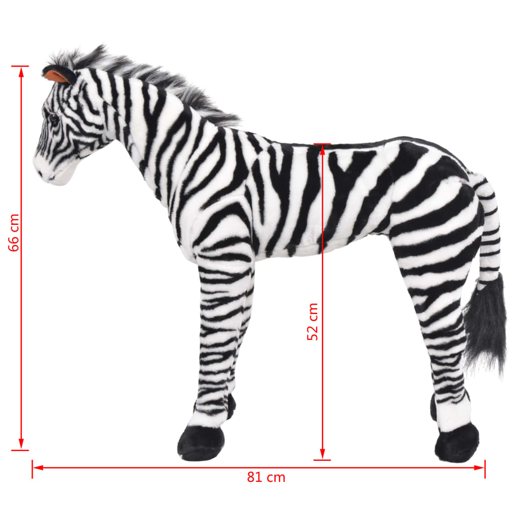 Stående lekezebra plysj svart og hvit XXL
