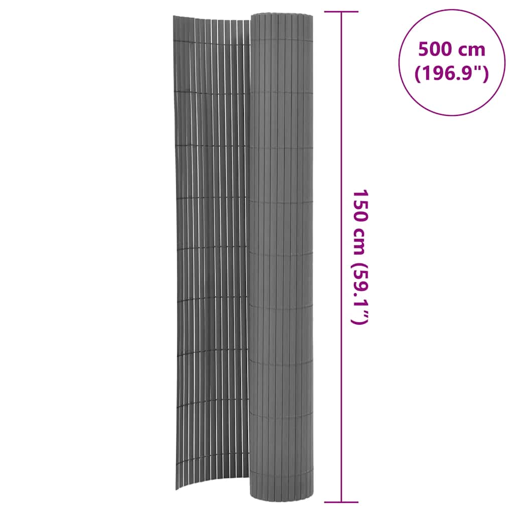Dobbelsidet hagegjerde PVC 150x500 cm grå