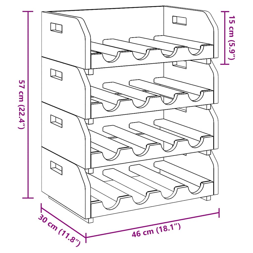 Vinstativ 4 stk for 16 flasker gjenvunnet heltre