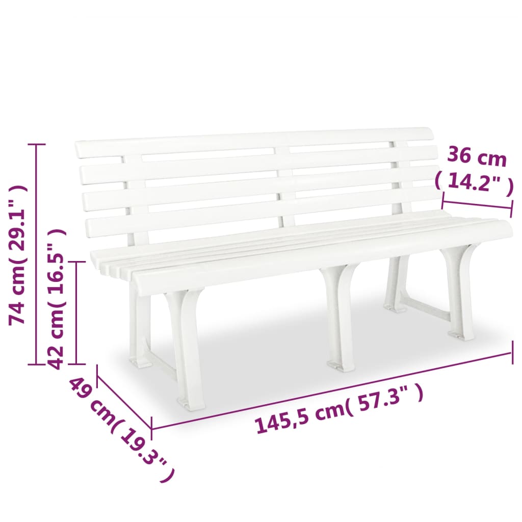 Hagebenk 145,5 cm plast hvit