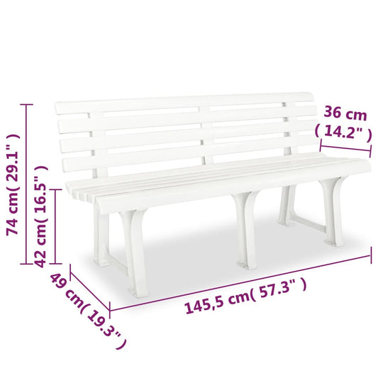 Hagebenk 145,5 cm plast hvit