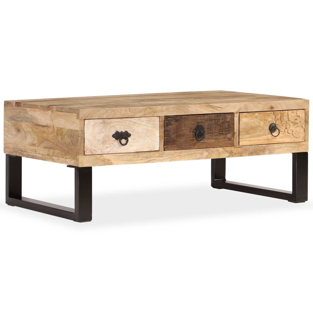 Salongbord med 3 skuffer heltre mango 90x50x35 cm