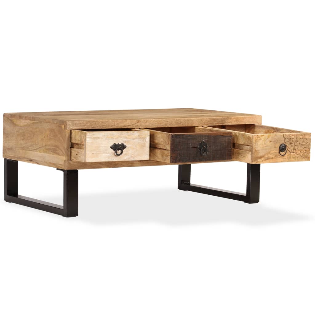 Salongbord med 3 skuffer heltre mango 90x50x35 cm