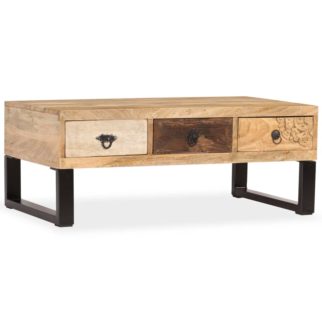 Salongbord med 3 skuffer heltre mango 90x50x35 cm