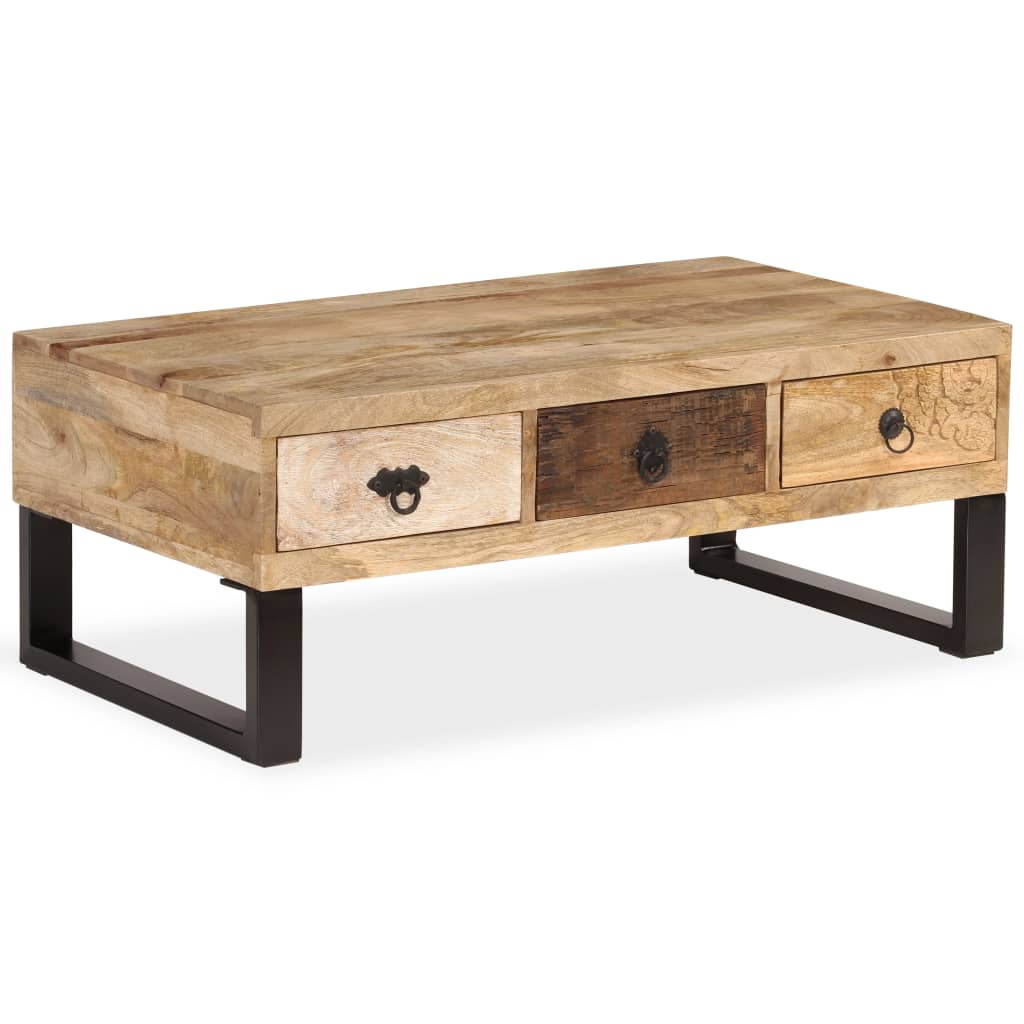 Salongbord med 3 skuffer heltre mango 90x50x35 cm