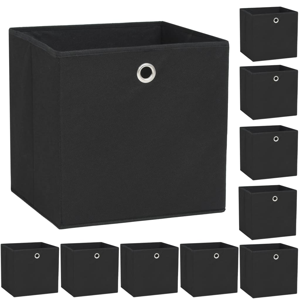 Oppbevaringsbokser 10 stk ikke-vevet stoff 32x32x32 cm svart