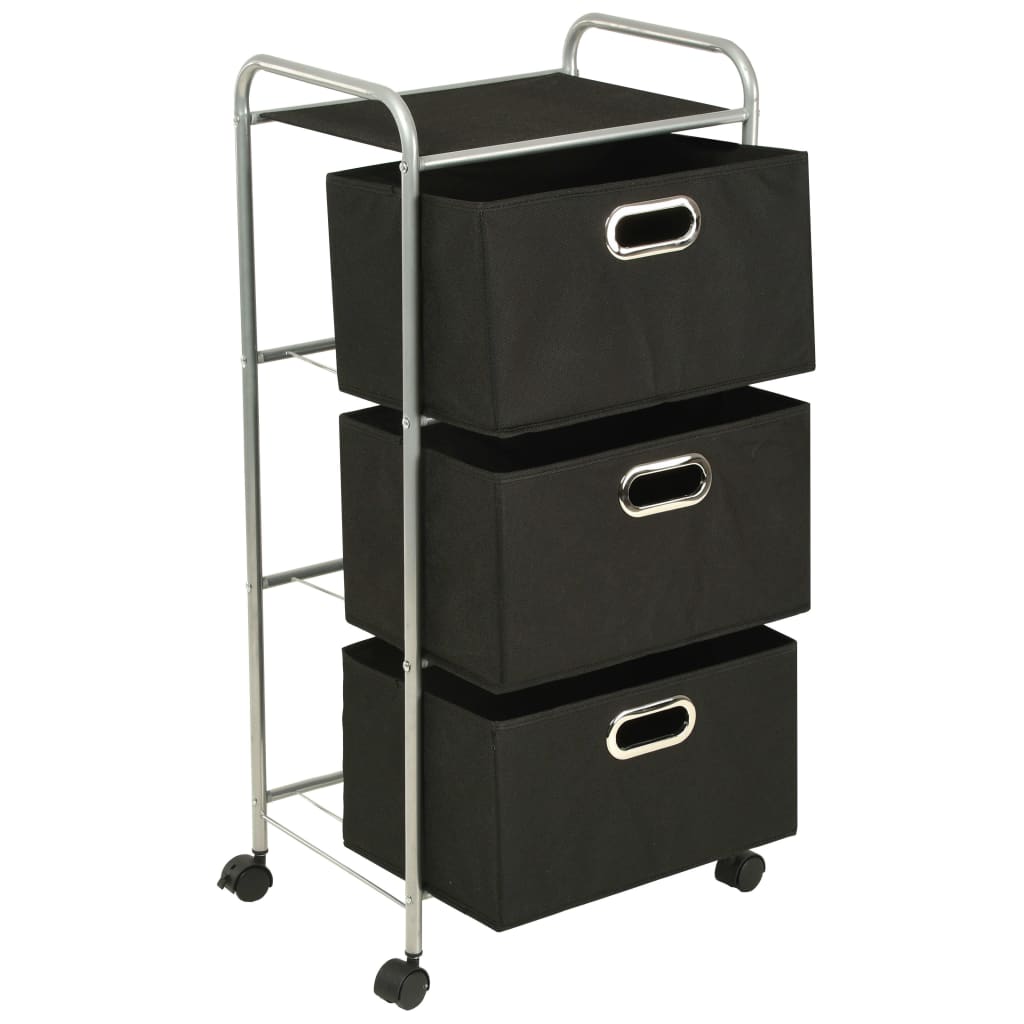 Hylle med 3 oppbevaringsbokser stål og ikke-vevet stoff