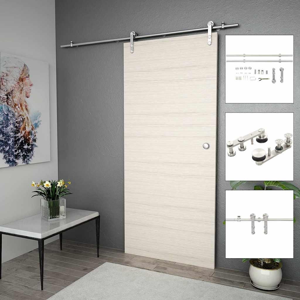 Utstyrsett for skyvedør 183 cm rustfritt stål sølv
