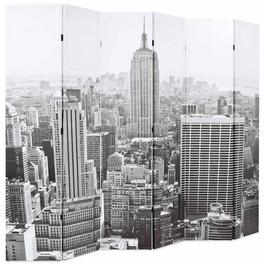 Sammenleggbar romdeler 228x170 cm New York dagtid svart og hvit vidaXL
