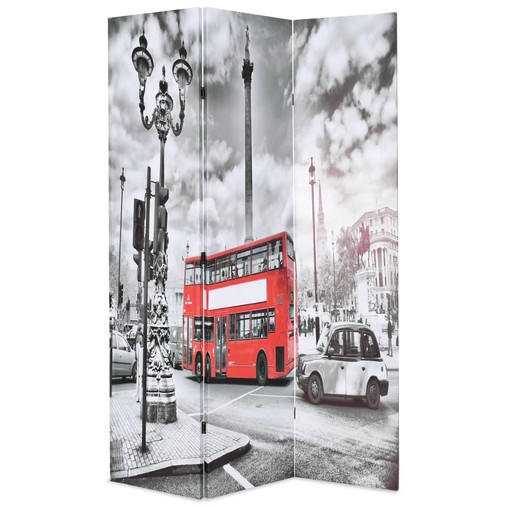 Sammenleggbar romdeler 120x170 cm London buss svart og hvit