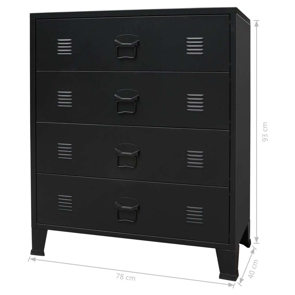 Kommode metall industriell stil 78x40x93 cm svart