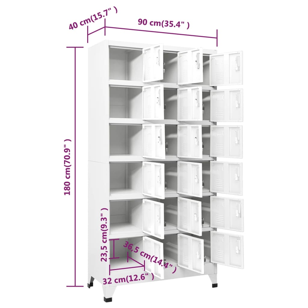 Garderobeskap med 18 rom metall 90x40x180 cm