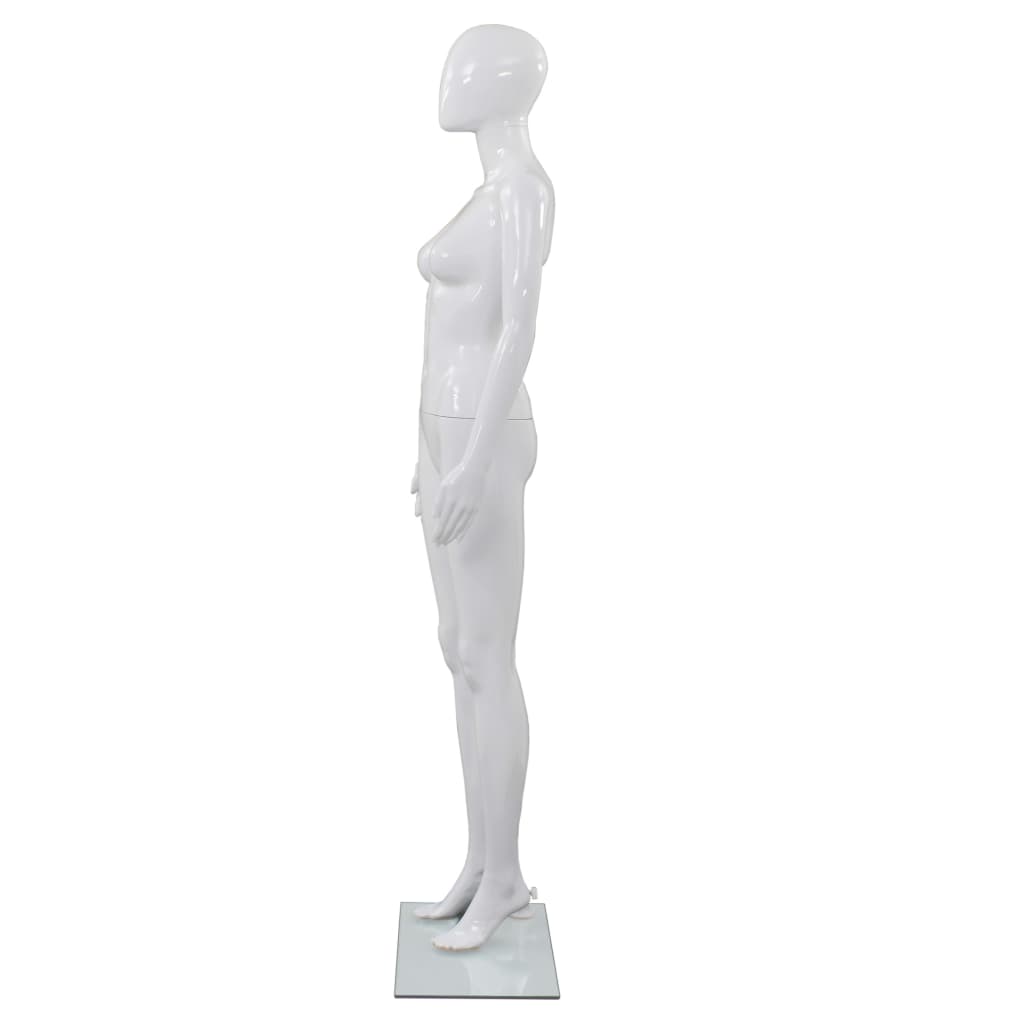Full-body kvinnelig utstillingsdukke med glassbase hvit 175 cm
