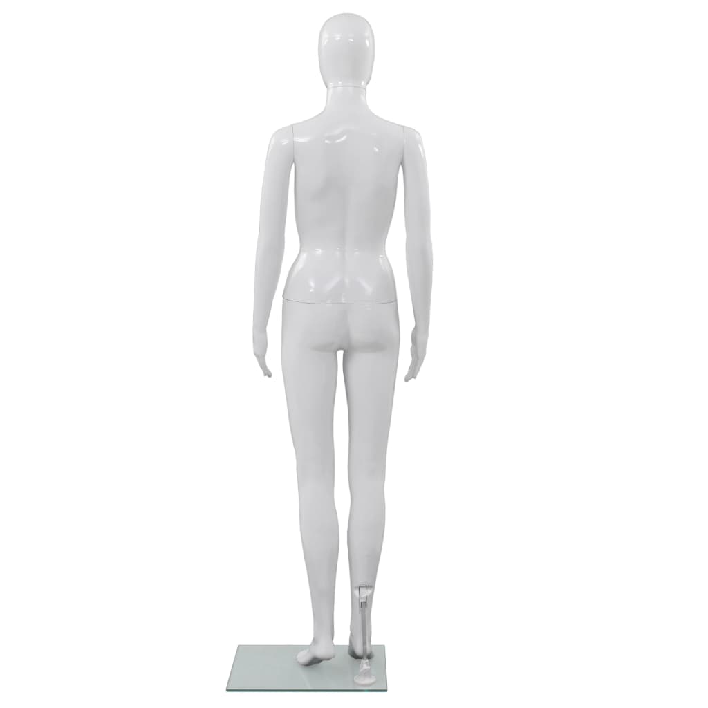 Full-body kvinnelig utstillingsdukke med glassbase hvit 175 cm
