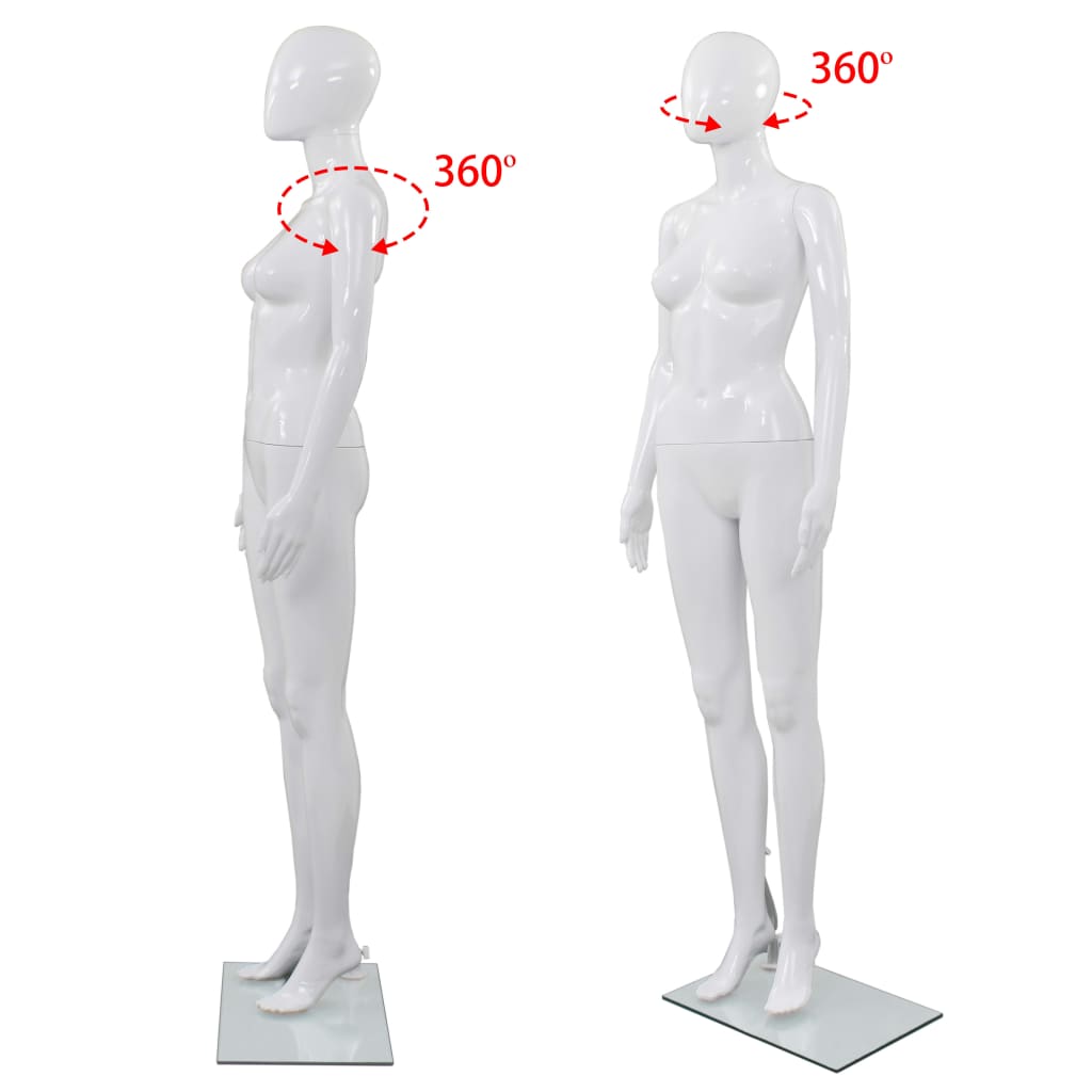 Full-body kvinnelig utstillingsdukke med glassbase hvit 175 cm