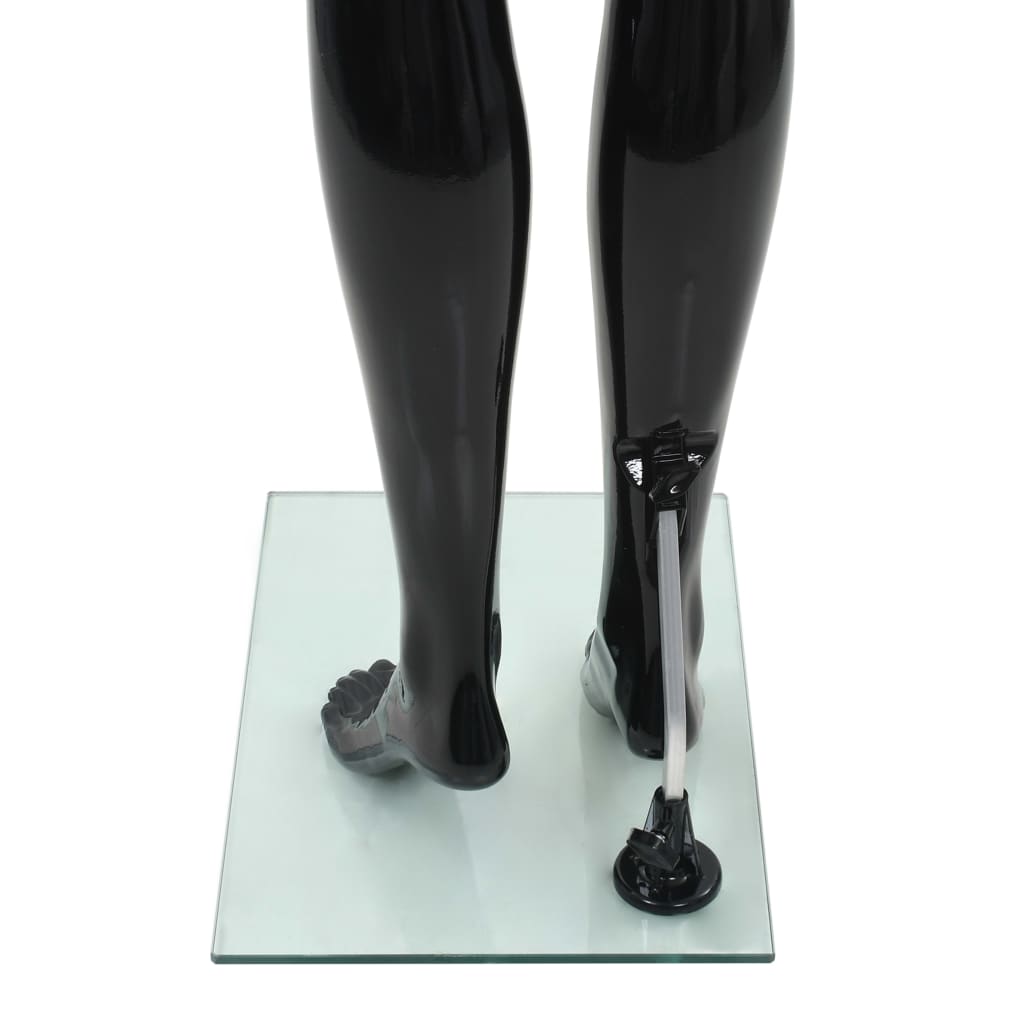 Full-body kvinnelig utstillingsdukke med glassbase svart 175 cm