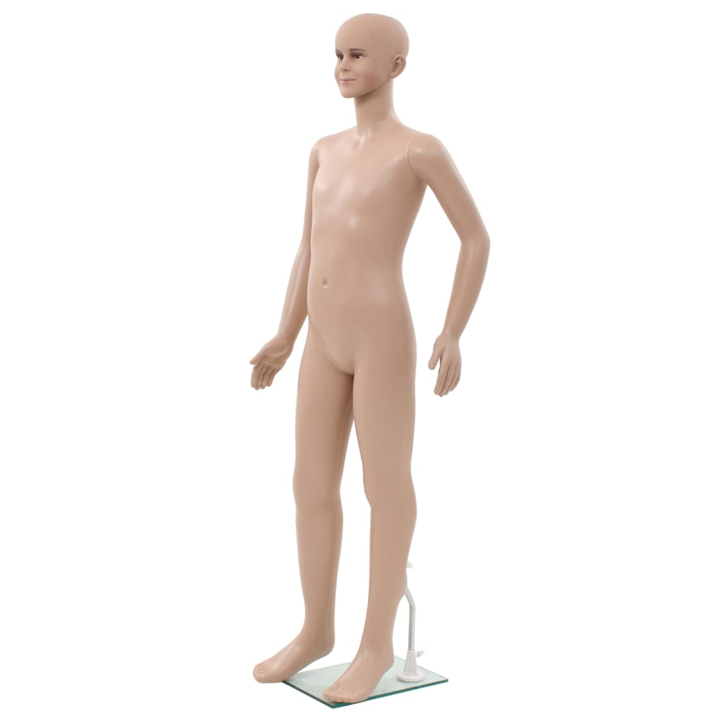 Full-body barneutstillingsdukke med glassbase beige 140 cm
