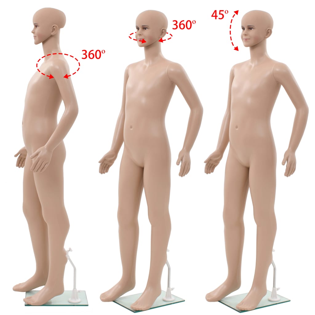 Full-body barneutstillingsdukke med glassbase beige 140 cm