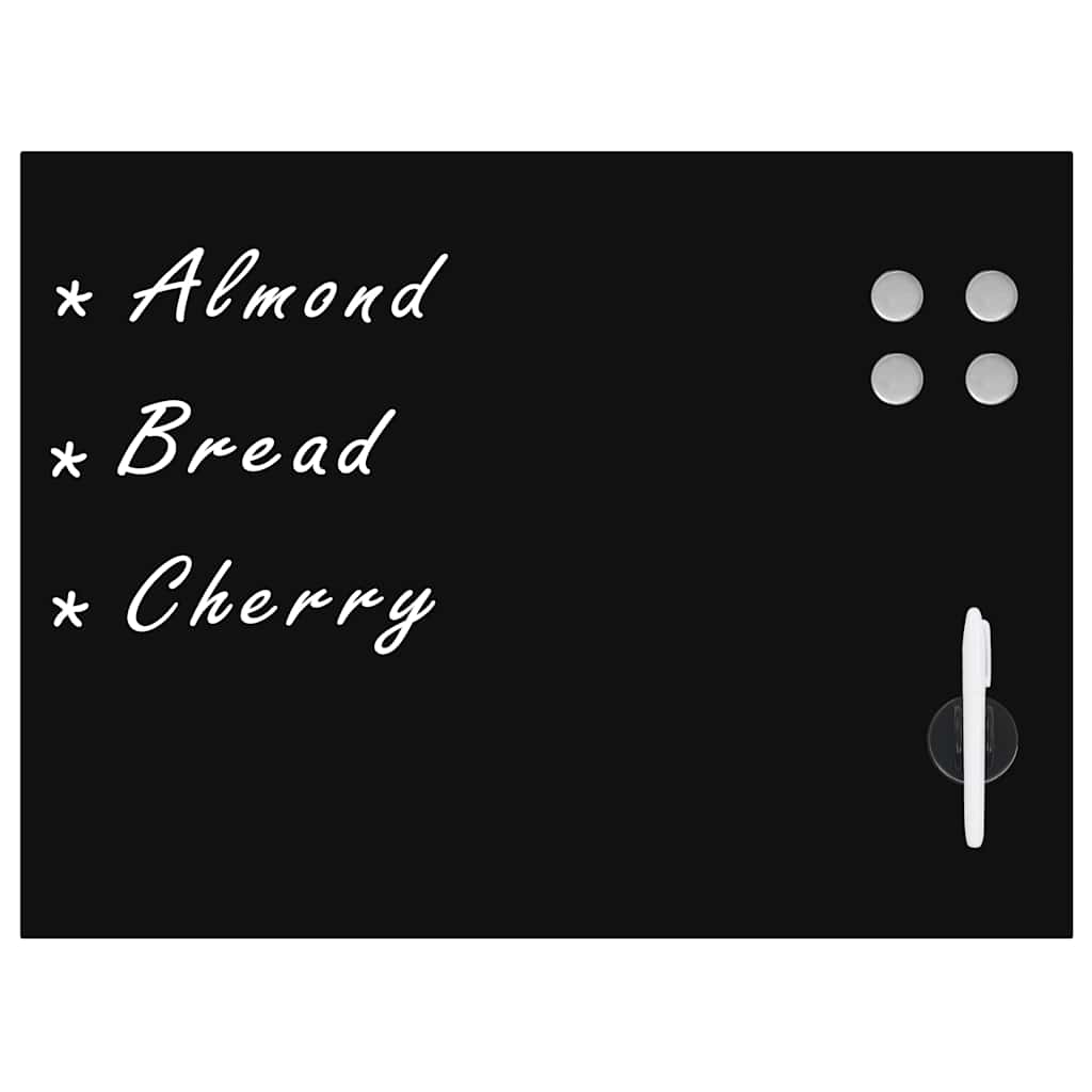 Veggmontert magnetisk tavle glass svart 80x60 cm