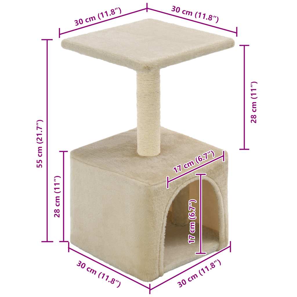 Kloretre med klorestolpe i sisal 55 cm beige