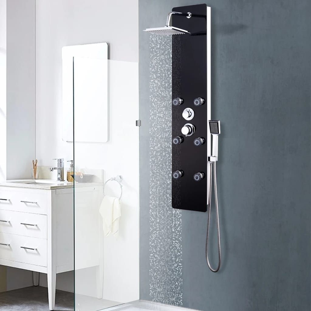 Dusjpanel glass 25x44,6x130 cm svart