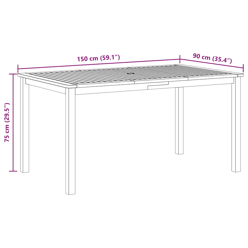 Hagebord 150x90x74 cm heltre akasie vidaXL