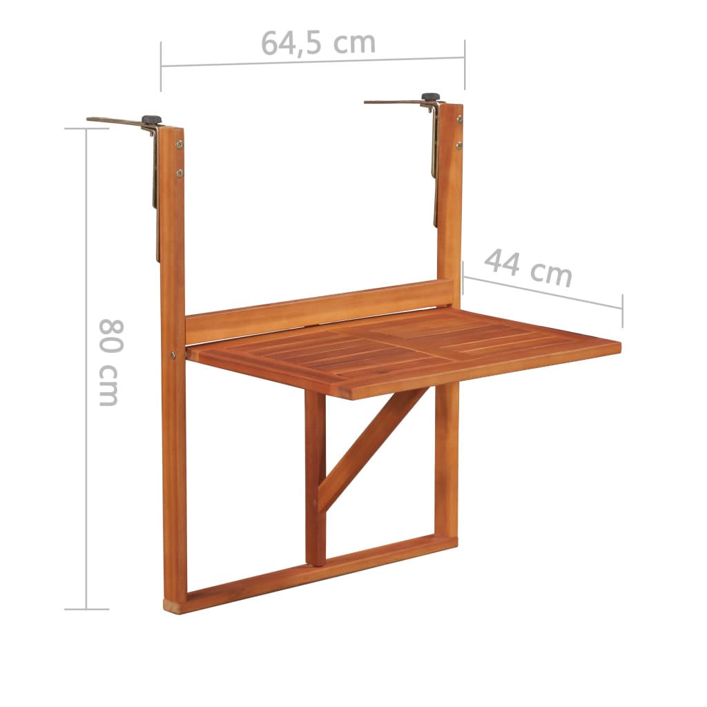 Hengende balkongbord 64,5x44x80 cm heltre akasie