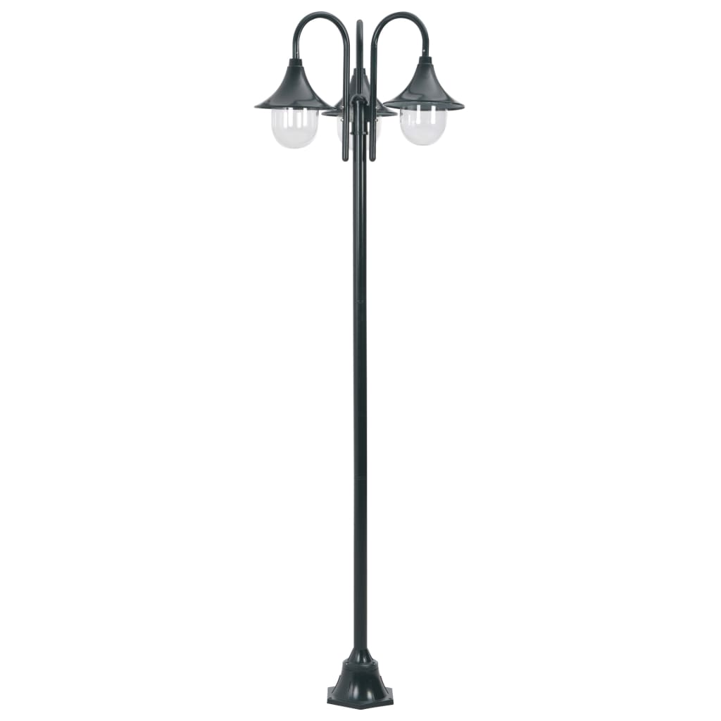 Hagelyktestolpe E27 220 cm aluminium 3 lamper mørkegrønn