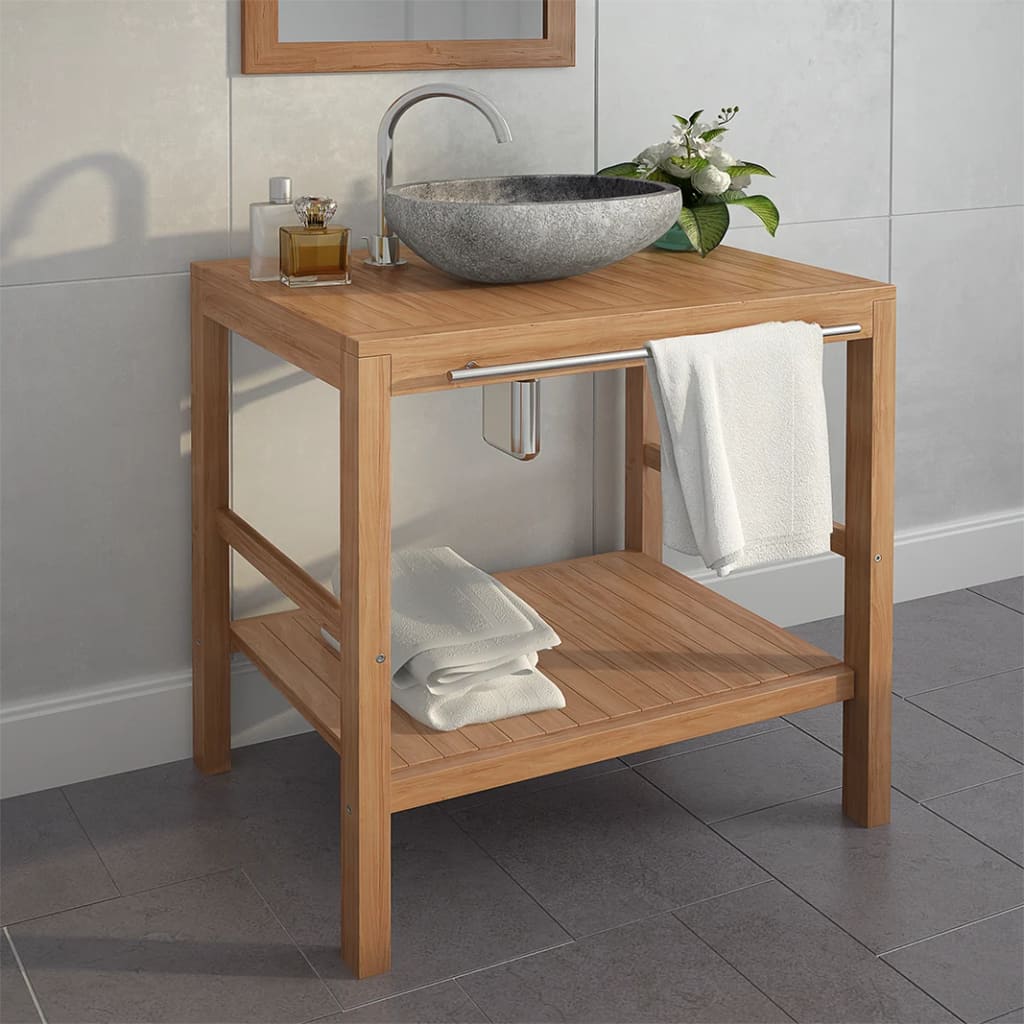 Servantskap for bad heltre teak 74x45x75 cm