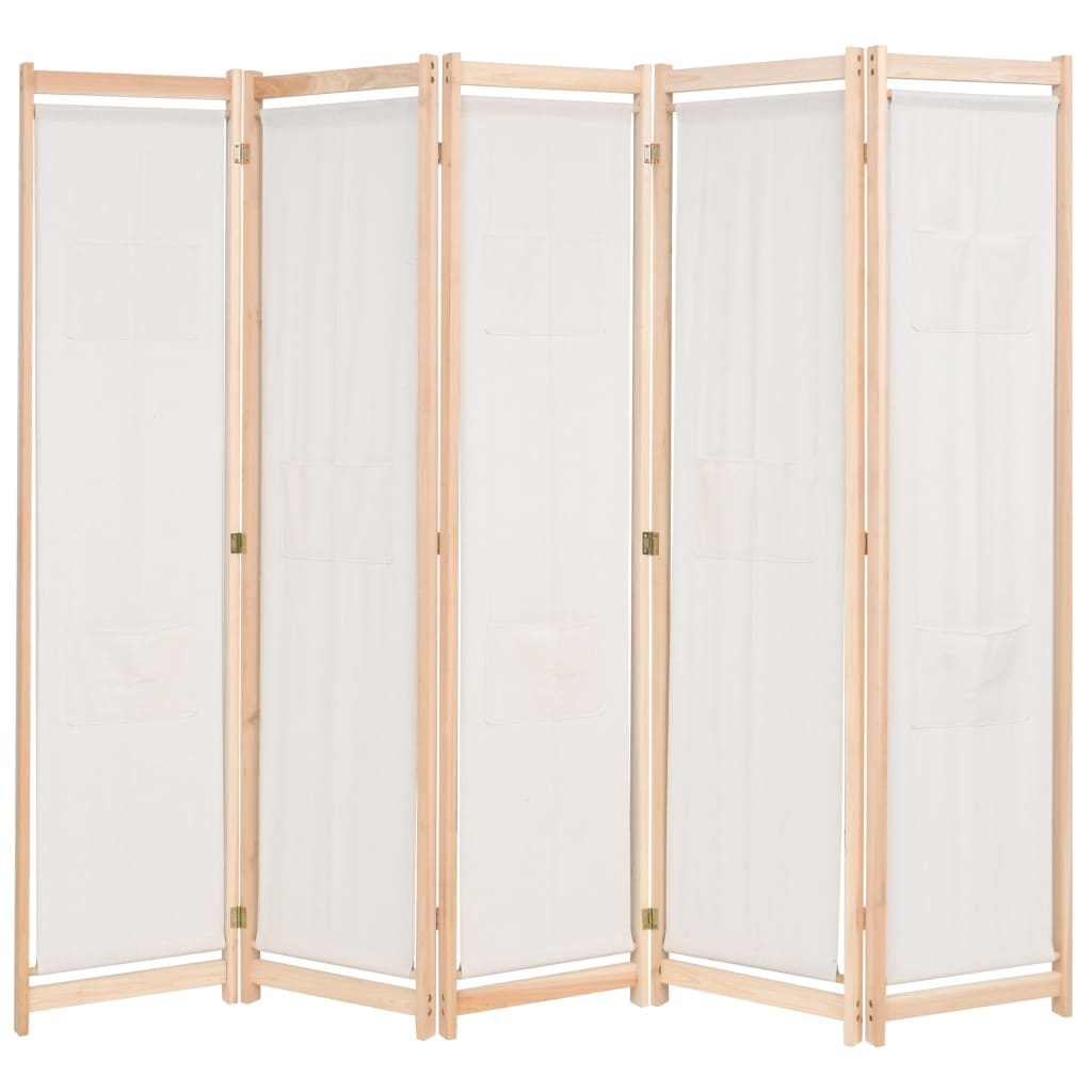 Romdeler 5 paneler krem 200x170x4 cm stoff vidaXL