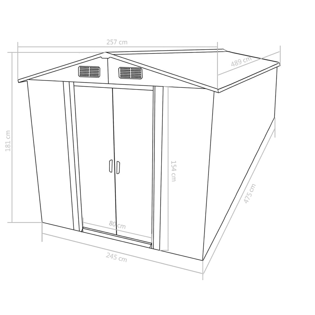Hageskjul 257x489x181 cm metall brun