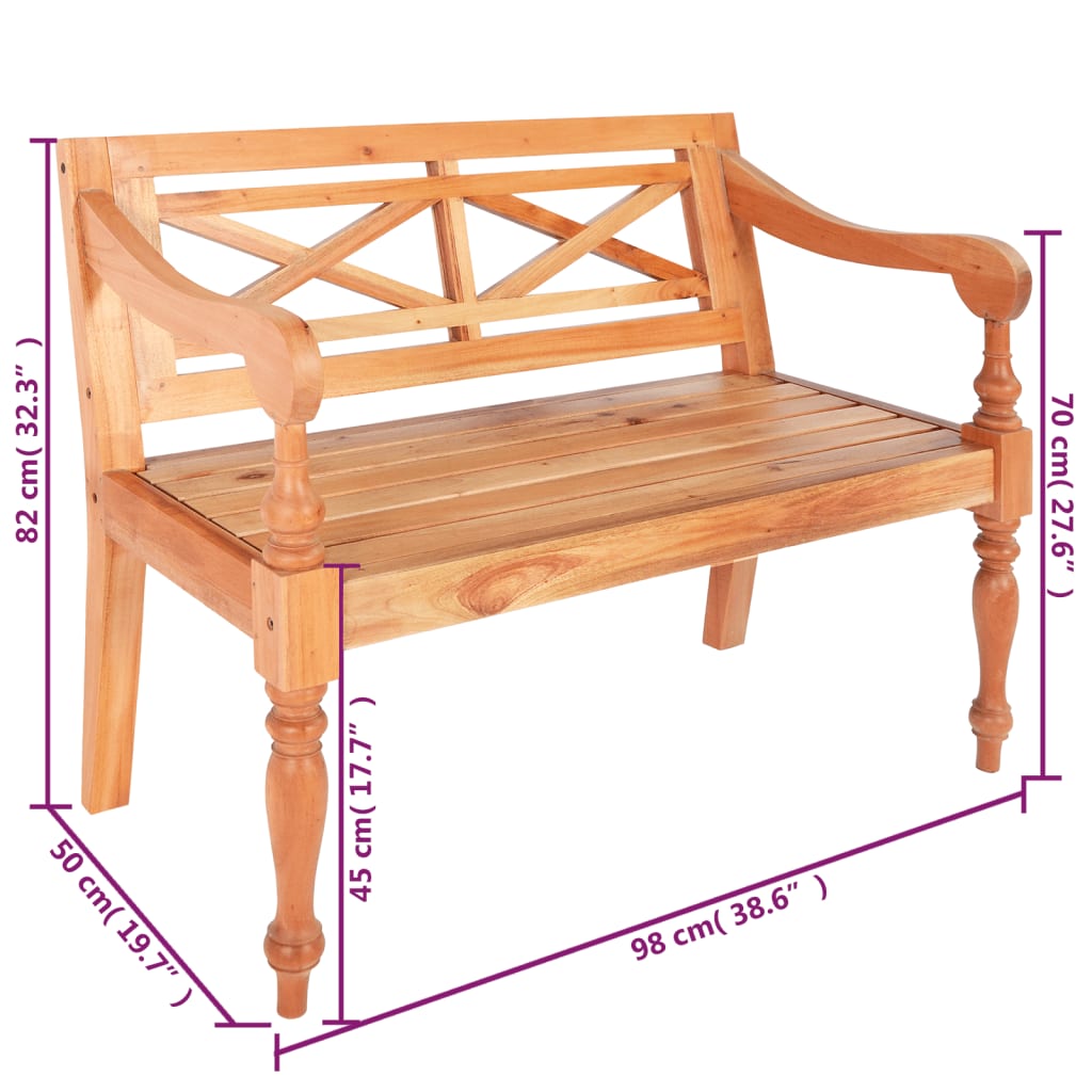 Bataviabenk 98 cm heltre mahogni lysebrun