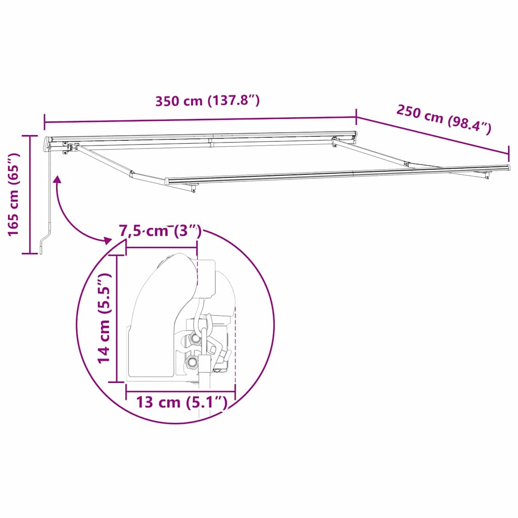 Markise Hvit 3,5 x 2,5 m Metall