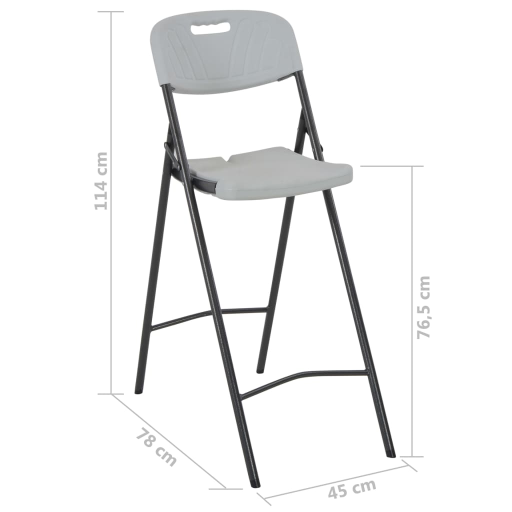 Sammenleggbare barstoler 2 stk HDPE og stål hvit