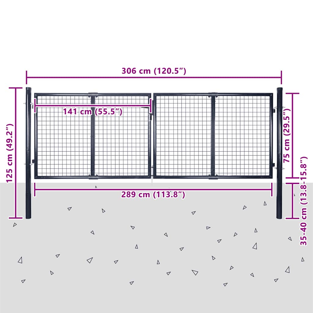Hageport av netting galvanisert stål 300x75 cm grå