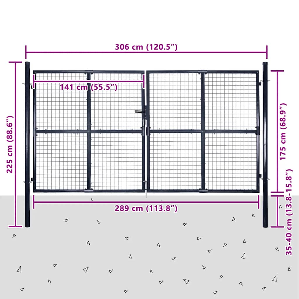 Hageport av netting galvanisert stål 300x175 cm grå