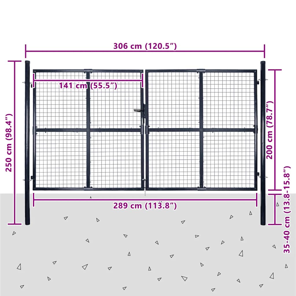 Hageport av netting galvanisert stål 300x200 cm grå