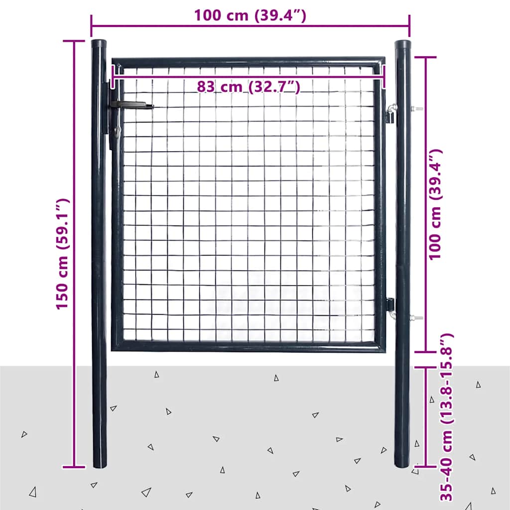 Hageport av netting galvanisert stål 100x100 cm grå