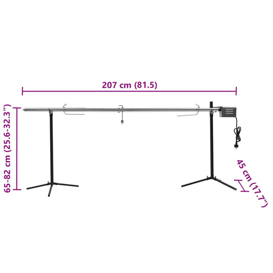 Automatisk grill med motor rustfritt stål 207x45x81 cm