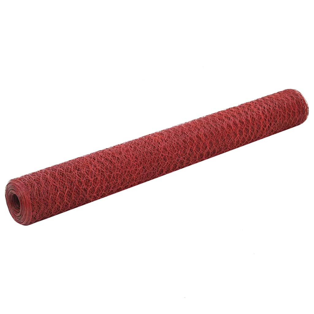 Trådgjerde kylling stål med PVC-belegg 25x1,2 m rød