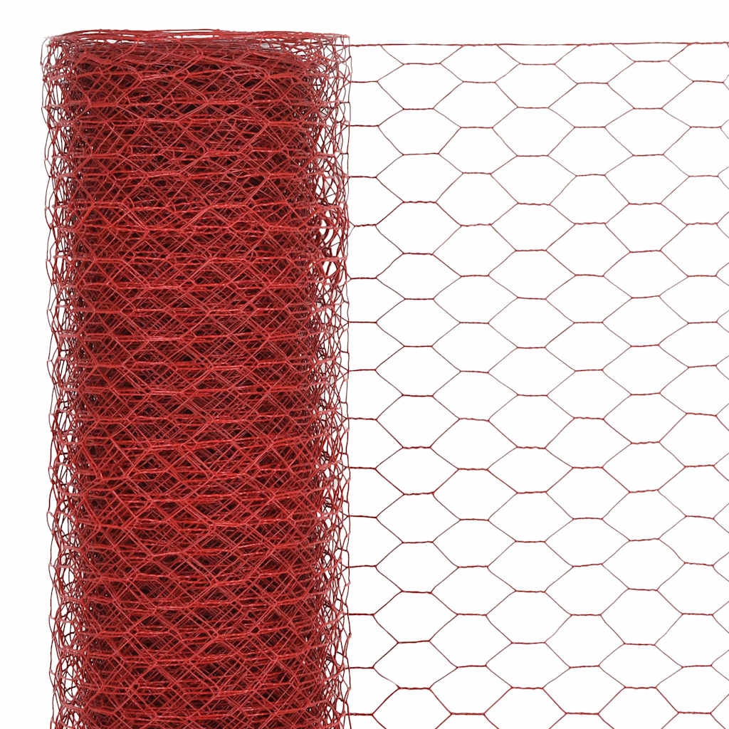 Trådgjerde kylling stål med PVC-belegg 25x1,2 m rød