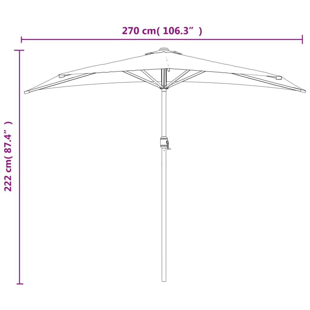 Balkongparasoll med aluminiumsstang gråbrun 270x144 cm halv