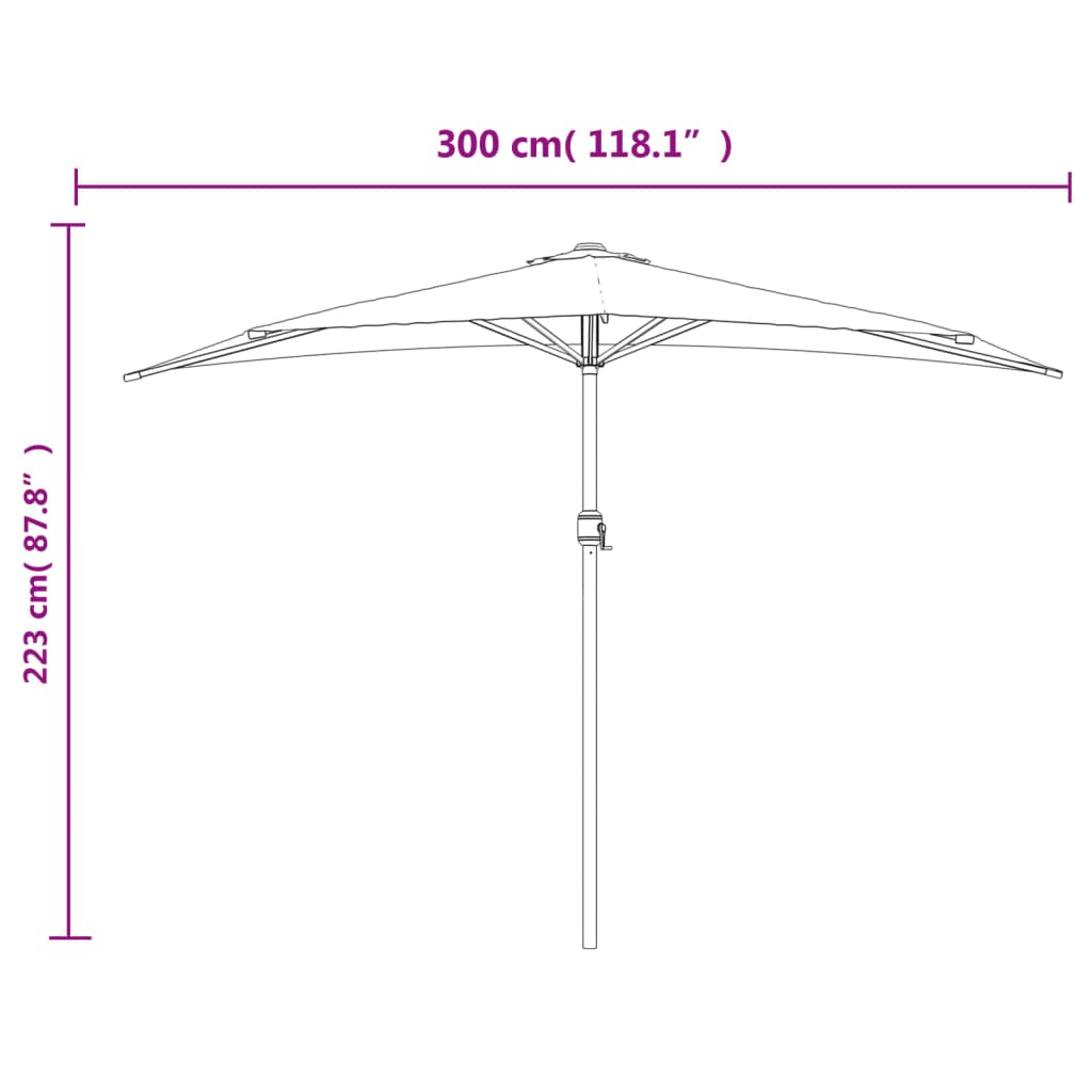 Balkongparasoll med aluminiumsstang antrasitt 300x155 cm halv